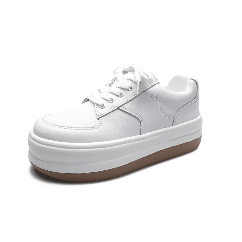 

Кроссовки женские из натуральной кожи, повседневная обувь на платформе, с круглым носком, плоская подошва, белые, весна 2021