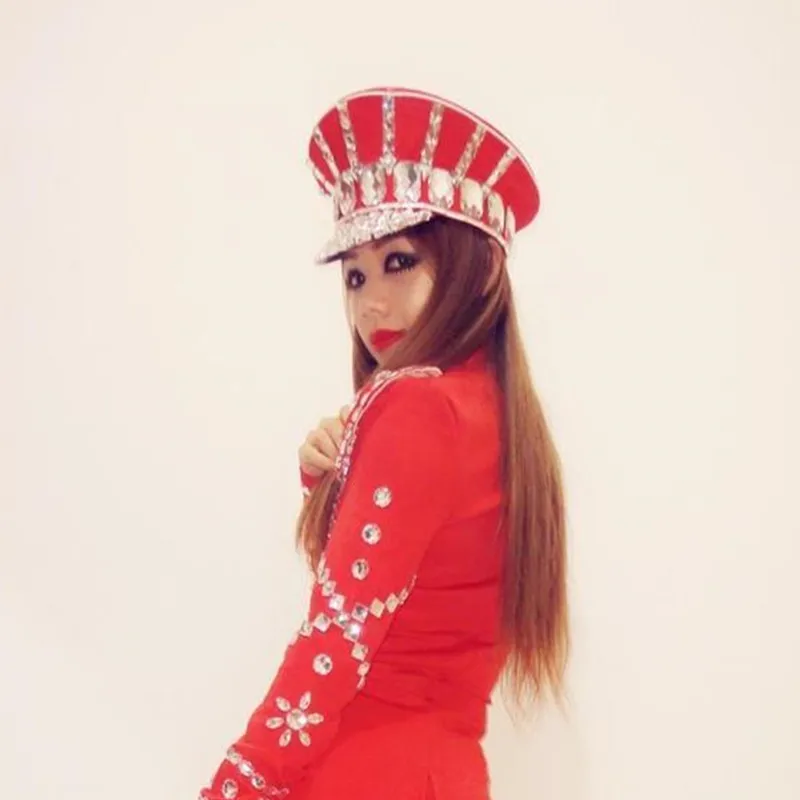 Ds Costume Bling Детские шапки блестящая Алмазная полицейская шапка стразы красная