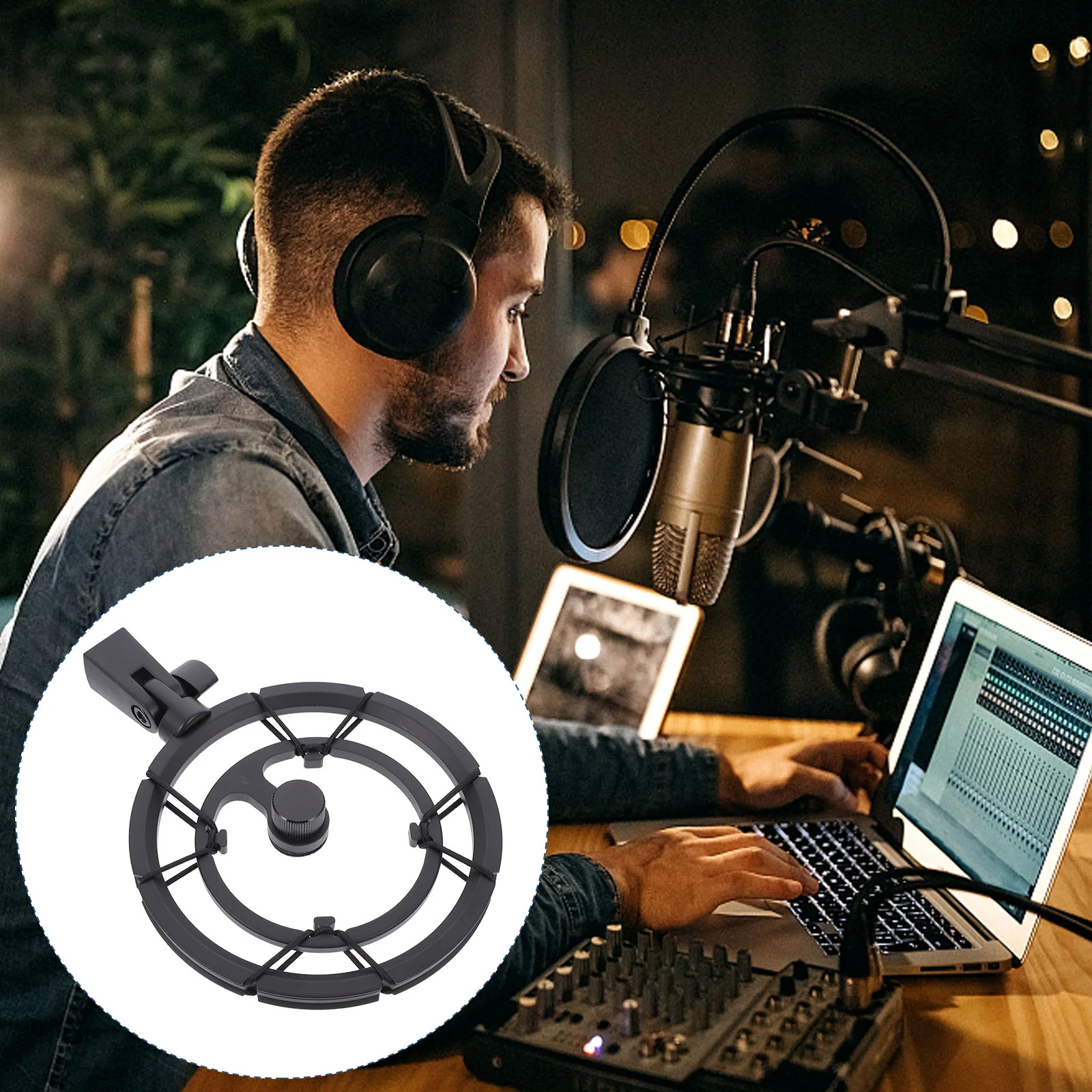 

1pc Microphone Shockproof Mount Anti-vibration Mic Holder Mic Bracket (Black)