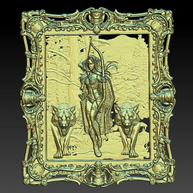 Archer женщина с тиграми 3d STL модель для ЧПУ маршрутизатора гравер рельефный станок