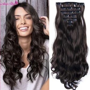 Женские синтетические волосы для наращивания Amir, накладные пряди из высокотемпературного волокна с 16 зажимами, 22 дюйма, черные, коричневые