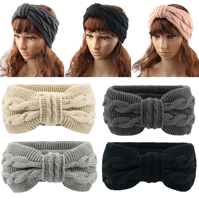 

Autumn Winter Wool Knit Headband for Women Girls Wide Cross Knot Hairband Warm Bandanas Ladies Vintage Hair Accessories