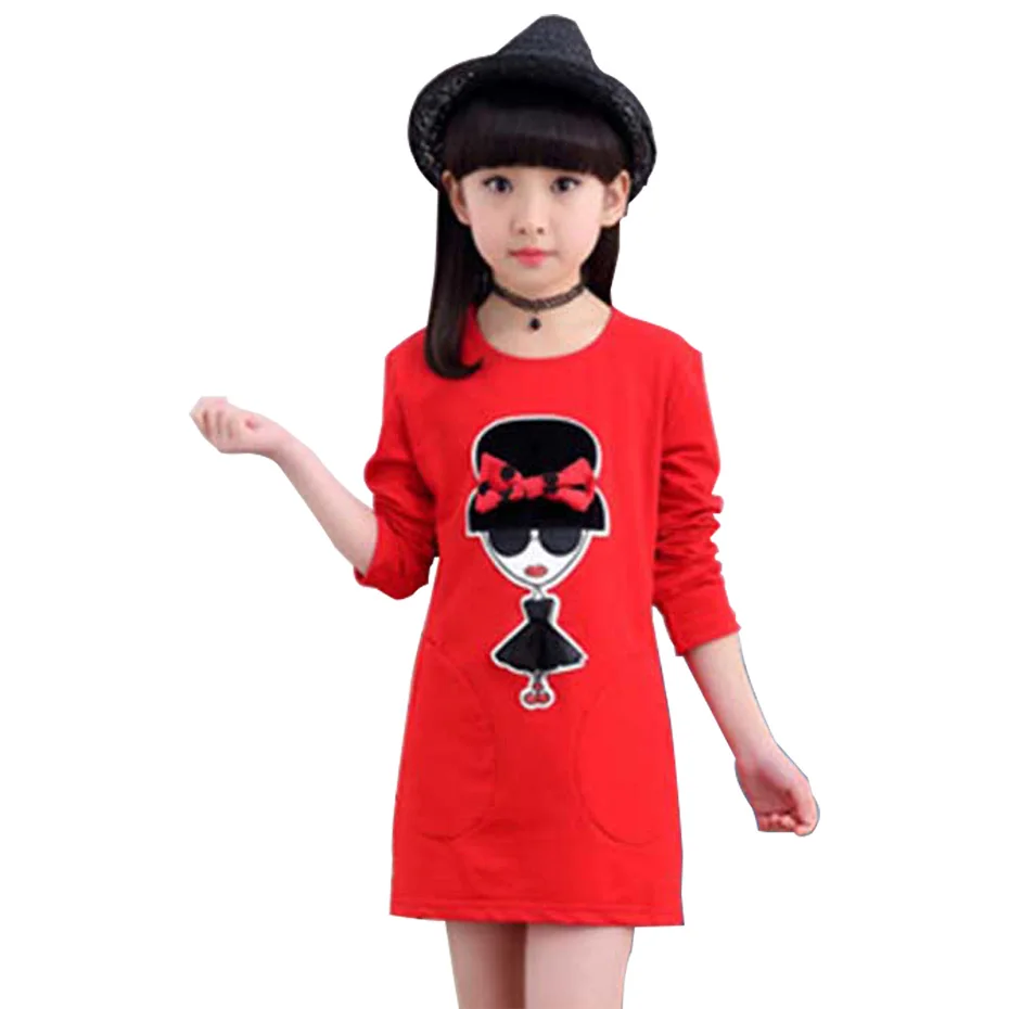 Kids Dresses For Girls Cartoon Patch Dress Dot Bow Party Girl Spring Autumn Cute Clothes 6 8 10 12 14 Year | Детская одежда и