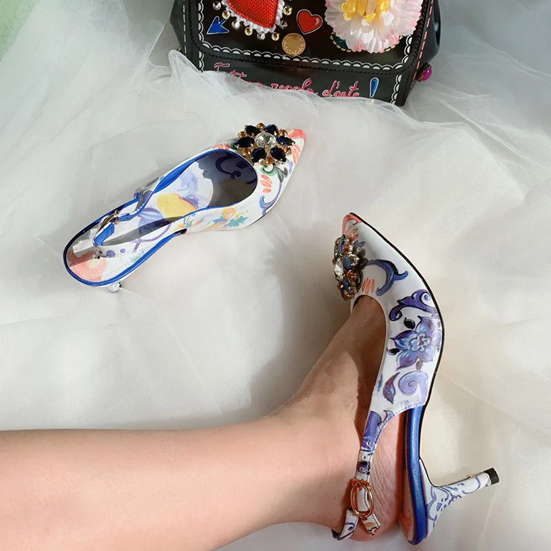 Женские туфли стразы на высоком каблуке туфли-лодочки с цветочной вышивкой