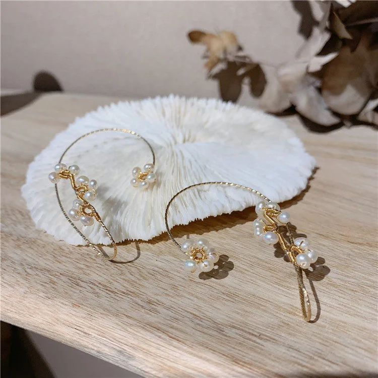 

Hoop Pearl flowers Earrings for Women Ear Ring Fashion Lock Clip Pendientes Hoops