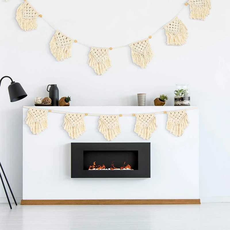 

2Pcs Macrame Woven Wall Hanging Fringe Garland Banner Bohemian Wall Decor Woven Handmade Wedding Wall Decoration