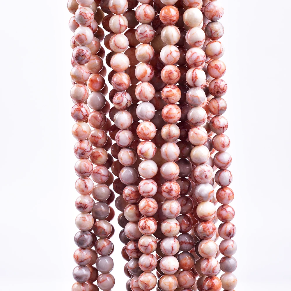 Круглые бусины из родонита Asingeloo розовые натурального камня сделай сам для