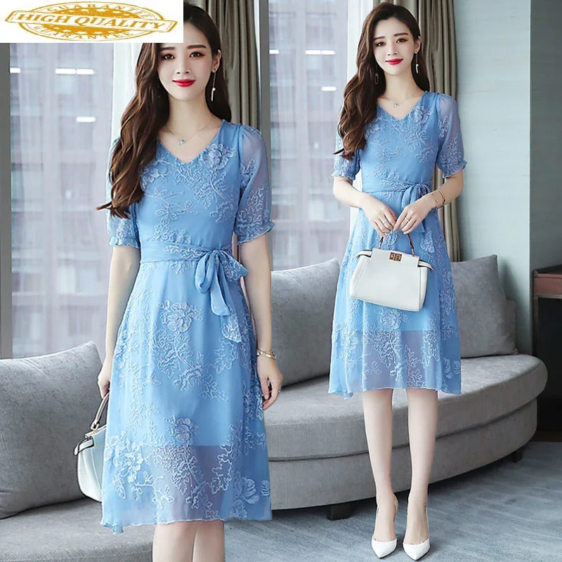 Женское летнее платье 2020 пляжное синее элегантное Бохо с вышивкой корейское