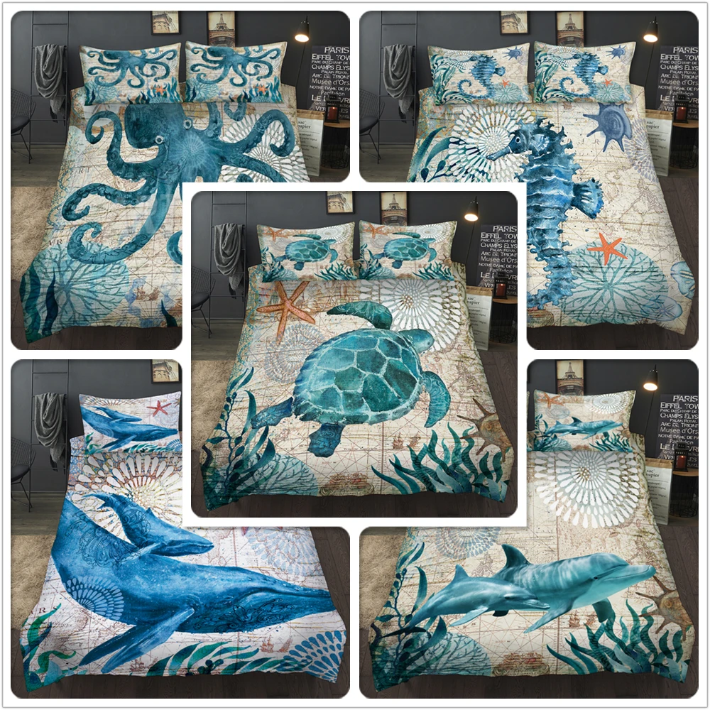 Комплект постельного белья для мальчиков и девочек с 3d изображением морских