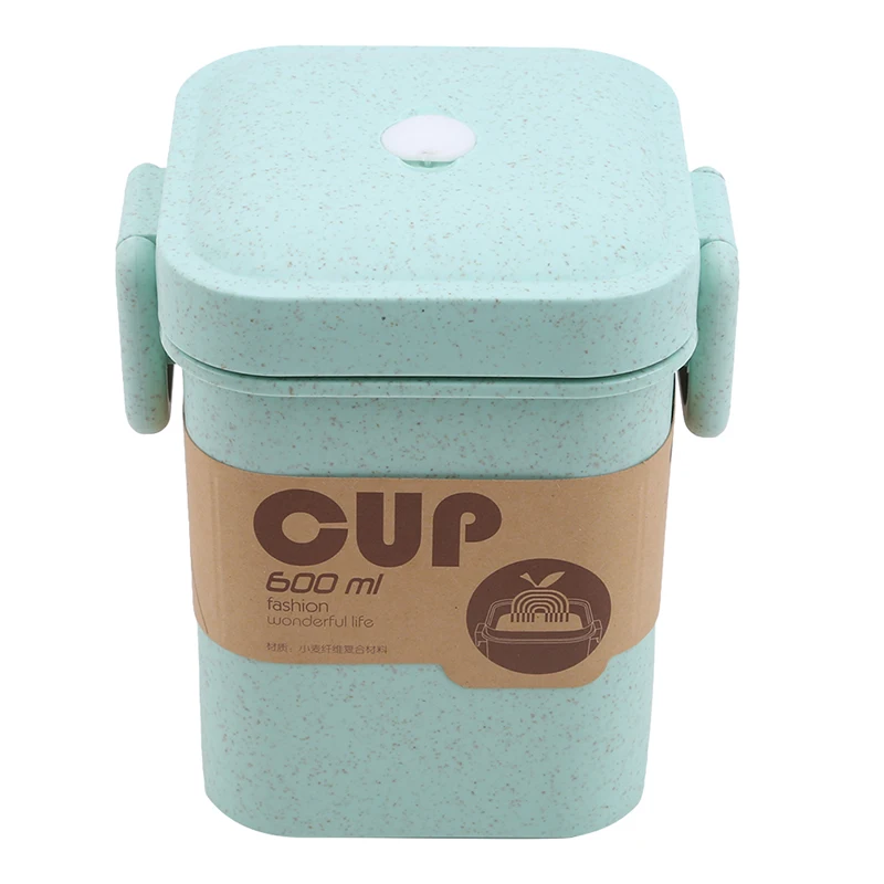 Multicolor Wheat Straw Soup Cup Anti-scalding Microwave Square Buckle Sealed Soup Tank Kitchen Tableware