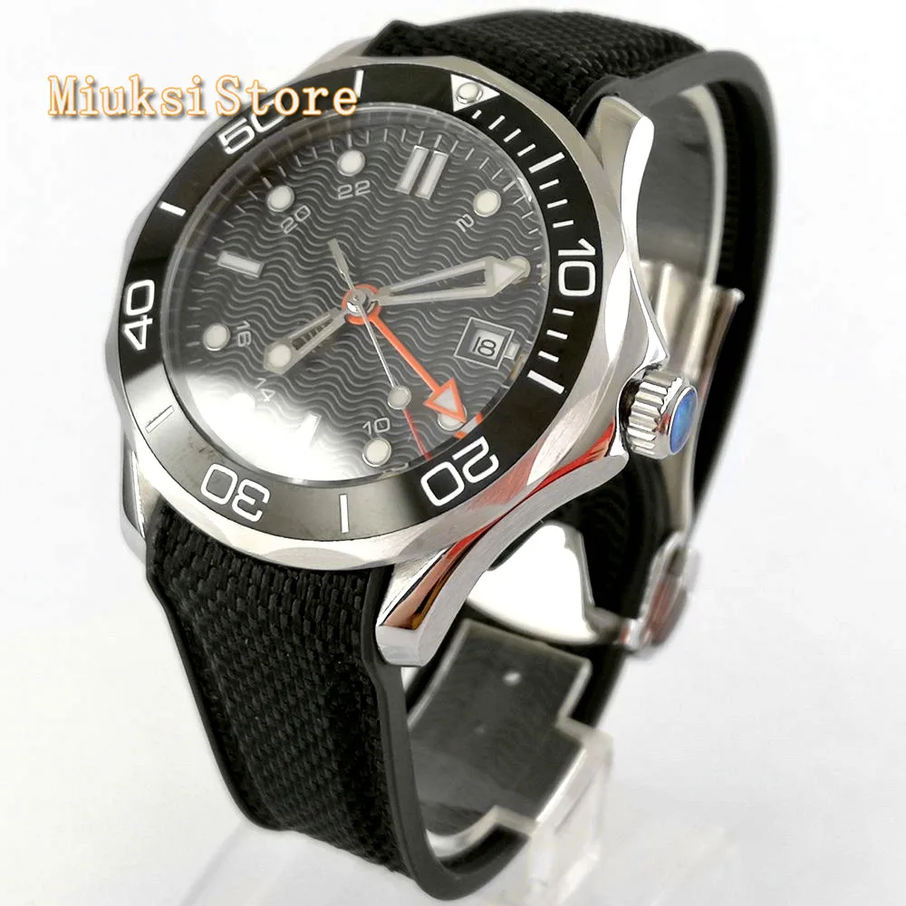 

Fashion luxury 41mm Bliger black dial GMT sapphire glass clasp rubber strap automatic date mens mechanical watch