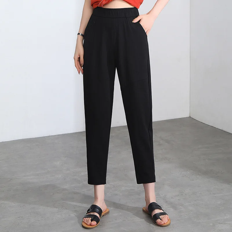 

Fashion Harem Pants for Women Summer New Elastic High Waist Loose Streetwear Hip Hop Black Casual Trousers Lady 8066