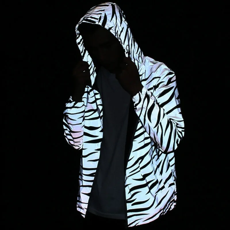 

Reflective Jackets Men Women Hooded Hip Hop Streetwear Harajuku Windbreaker Jacket Male Casual Night Shiny Lovers Zipper Coats