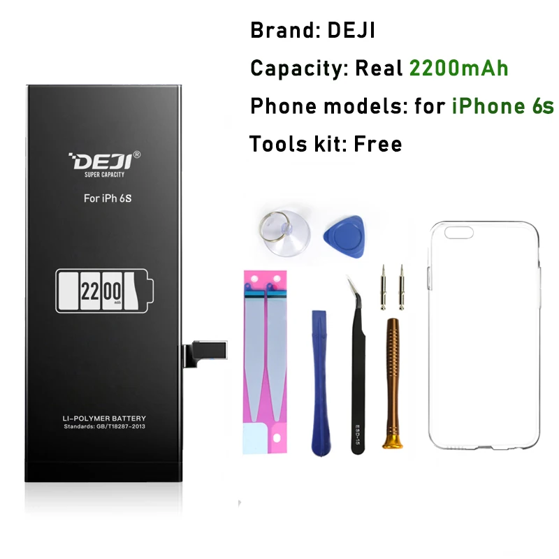 DEJI для iphone 5s батарея 6 6s se Замена для i7 батареи большой емкости внутренние батареи литиевый аккумулятор набор инструментов - Цвет: 2200mAh for iPh6s