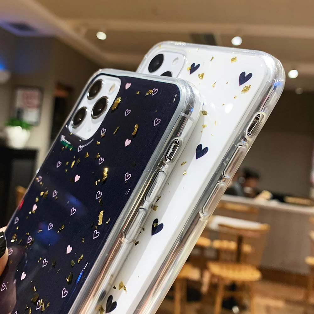 SUYACS Золотой фольгированный чехол для телефона с сердечком iPhone 11 Pro Max XS XR X 6 6S 7 8 Plus