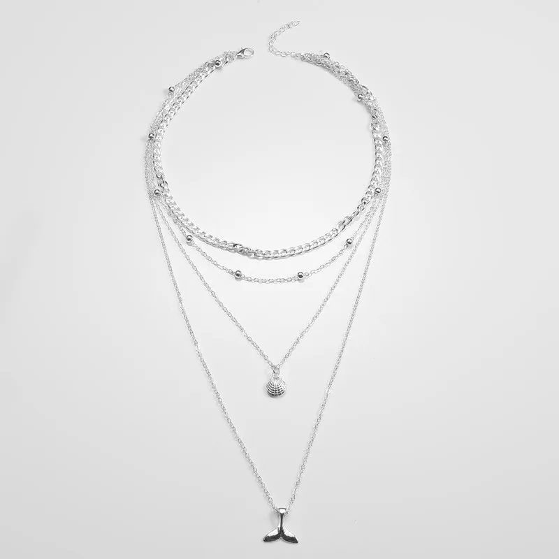 Silver Color Abayabay ожерелье с многослойной цепью женское ожерелье в виде ракушки s ювелирные изделия для влюбленных серебряный цвет Богемия Персонализированные девушки колье - Окраска металла: Silver Color