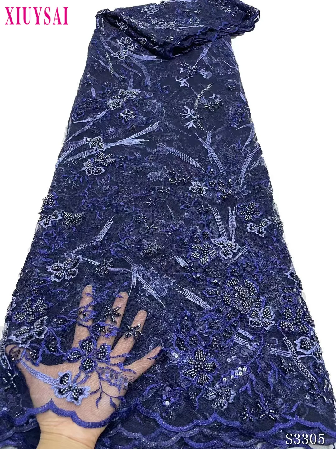 

Hot Selling African beaded lace Fabric Pretty French Wedding Dress Nigeria tulle Embroidery Good Price With beads