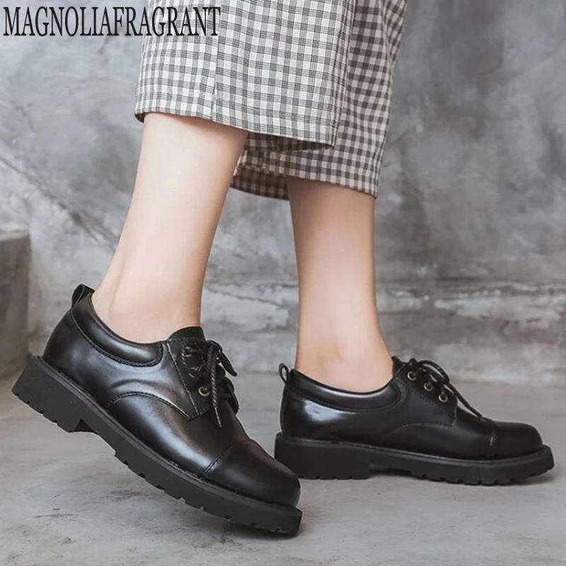 Женская Осенняя обувь Bullock на платформе со шнуровкой женские оксфорды плоской