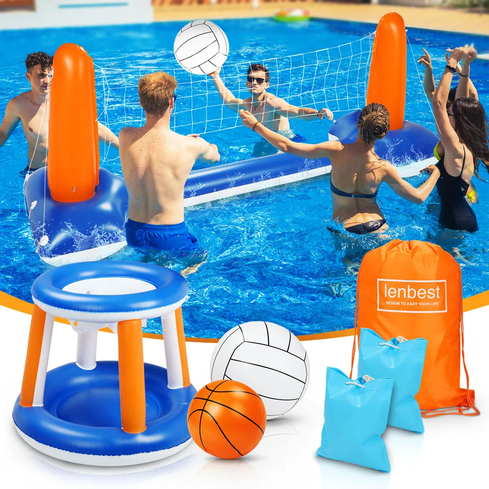 

115X38 inch Inflatable Water Volleyball Set Floating Water Volleyball Game Adult Family Children Party Pool Water Game Tool