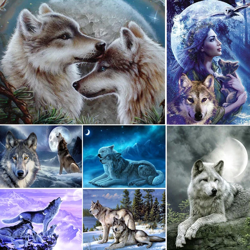 5D DIY Diamond Painting Wolf Cross Stitch Kit Full Drill Square Embroidery Animals Mosaic Art Picture of Rhinestones Decor Gift