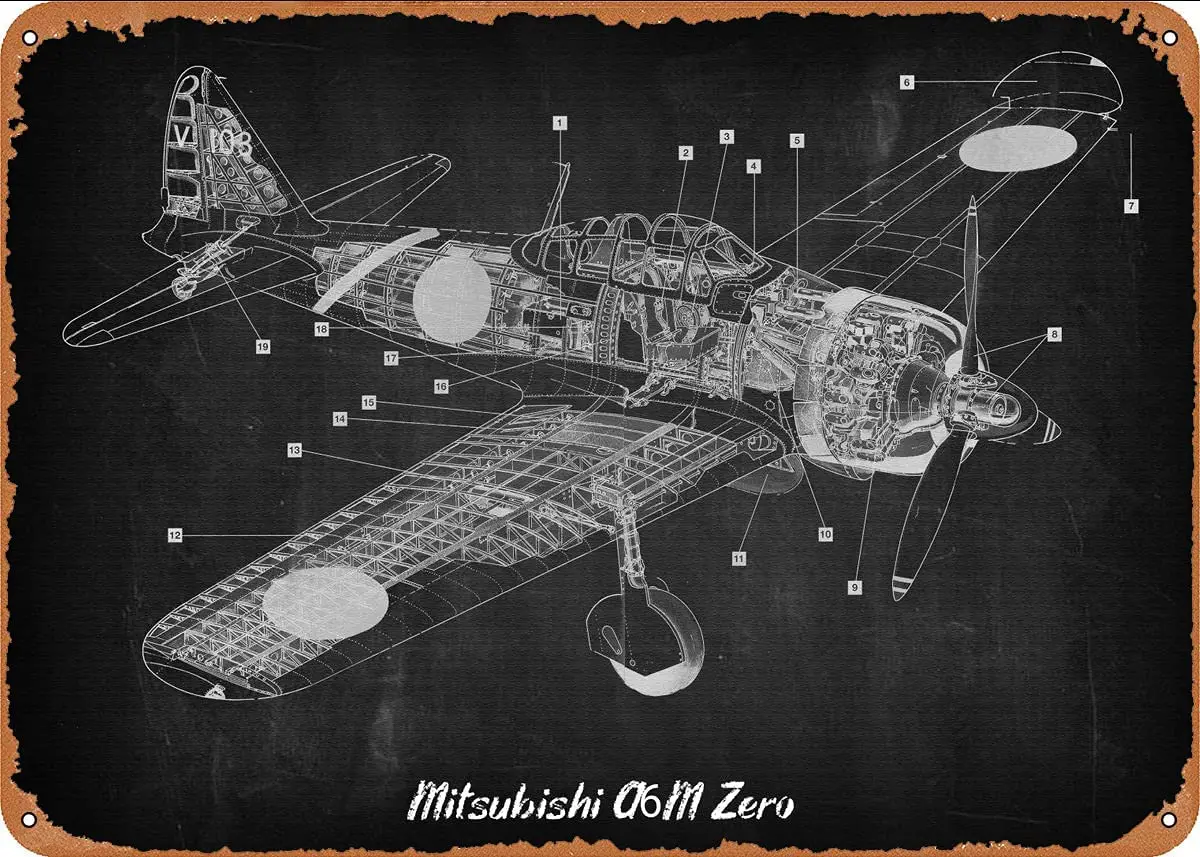 

Mitsubishi A6M Zero Metal Tin Sign Wall Decor Man Cave Military Fan Gift Home Bar Pub Decorative Military Posters 12x8 Inch