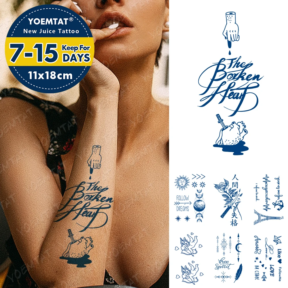Водостойкая Временная тату наклейка Juice Ink нож английская буква земляной цветок