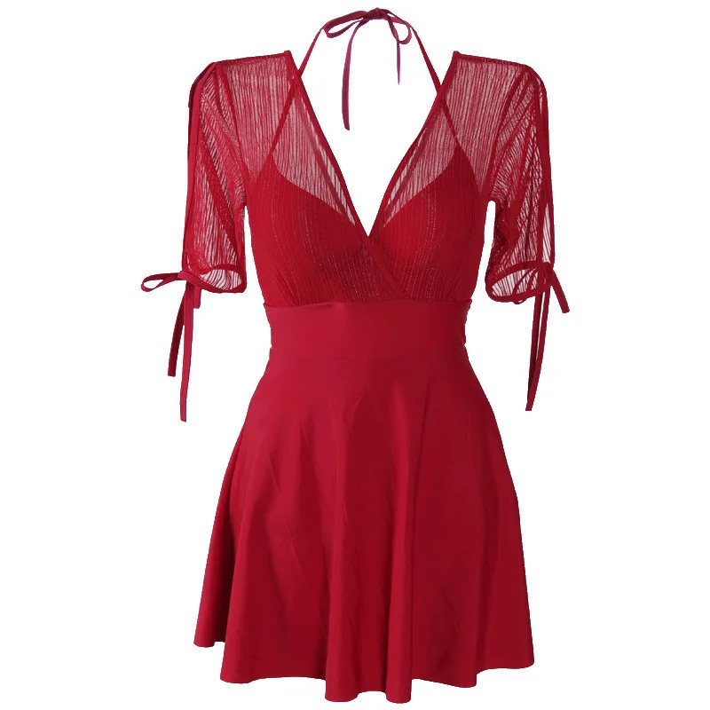 

Summer Korean Swimwear Women Bikini Dress Plus Size Swim Wear Bathing Suit High Waist Set Black Red Swimsuit 2020 Triquini Mujer