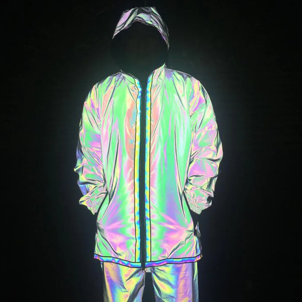 Мужские светоотражающие куртки цветные Длинные Повседневная ветровка Мужская