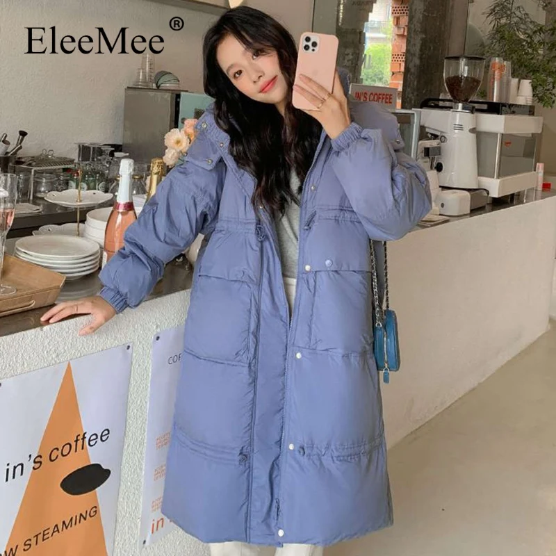 

Пуховик женский EleeMee, однотонный, свободный, зимний, плотный, размер 2022, S-M