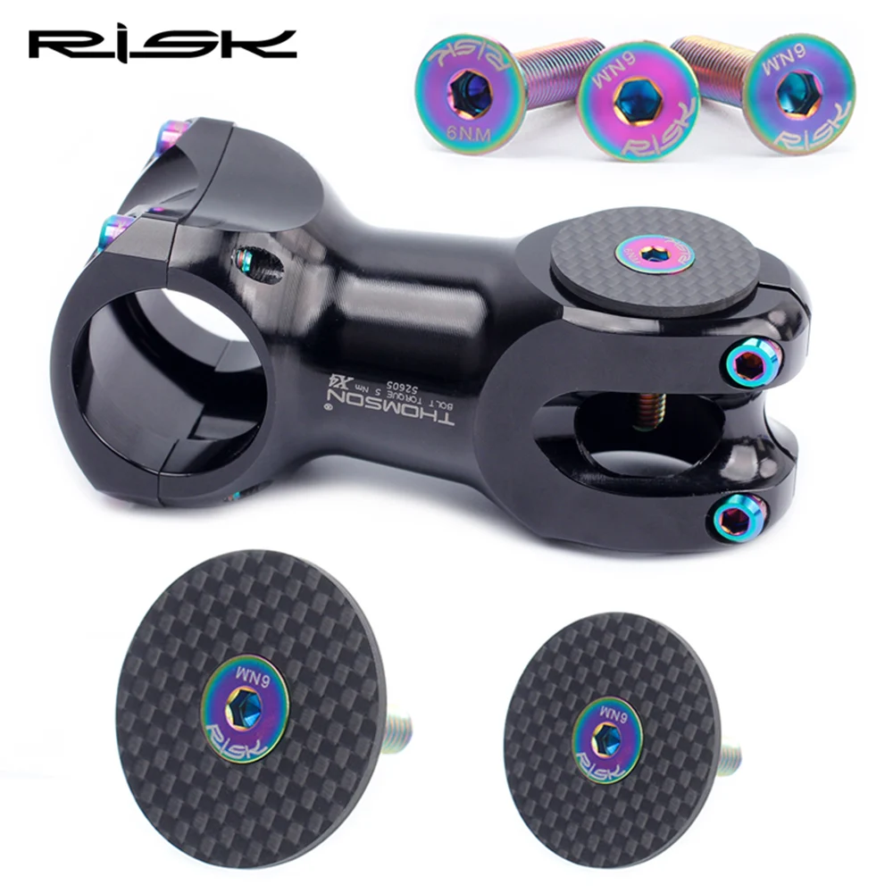 

RISK Carbon Bike Stem cap + Titanium Bolts OD2 Bicycle Headset Stem Top Caps For 28.6mm 31.8mm Road Bike MTB Cycling Accessories