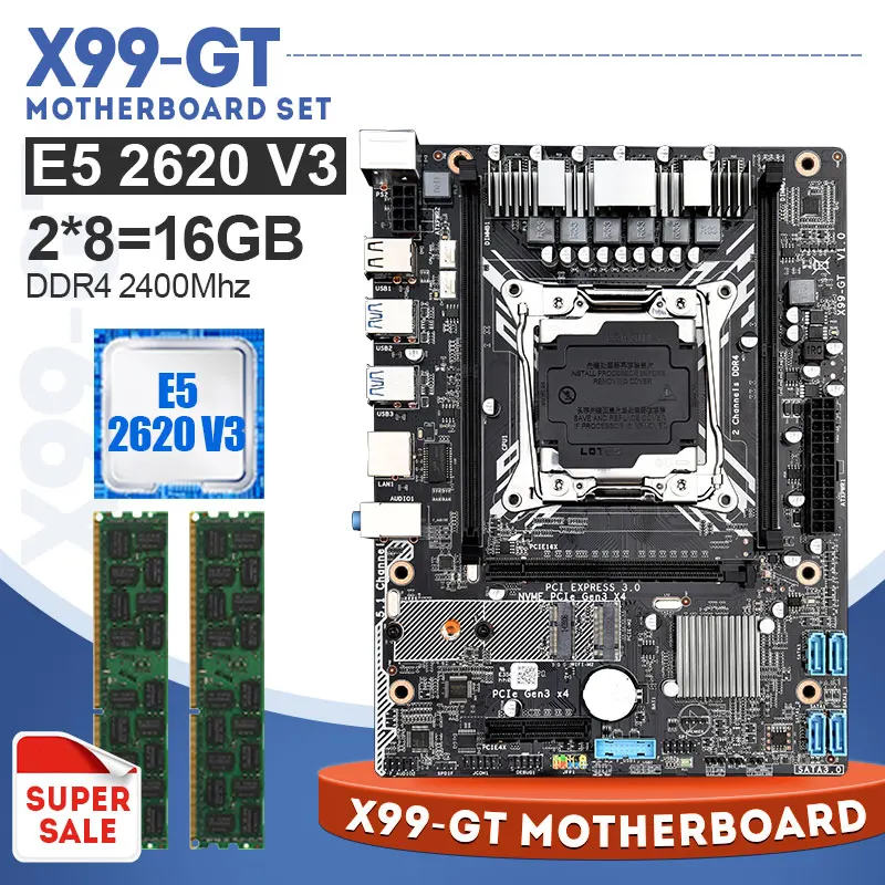 Комплект материнской платы X99 GT процессор Xeon E5 2620 V3 LGA2011-3 2 шт. * 8 ГБ 2400 МГц DDR4 память
