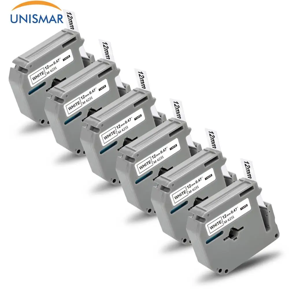 Unismar 6PK кассета этикетка лента MK 231 MK231 черный на белом 12 мм для брата|Ленты