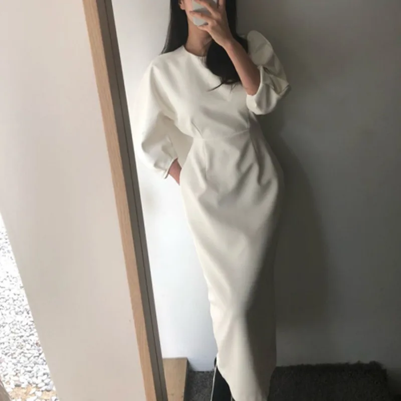 Новинка весны 2020 женское однотонное Элегантное черно белое платье офисные