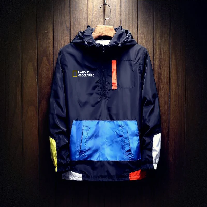 

2021 New Mens Spring Autumn Jacket Zipper Casual Hooded Bomber Jakcet Fashion Patchwork Windbreaker Jacket Men Coat Clothing