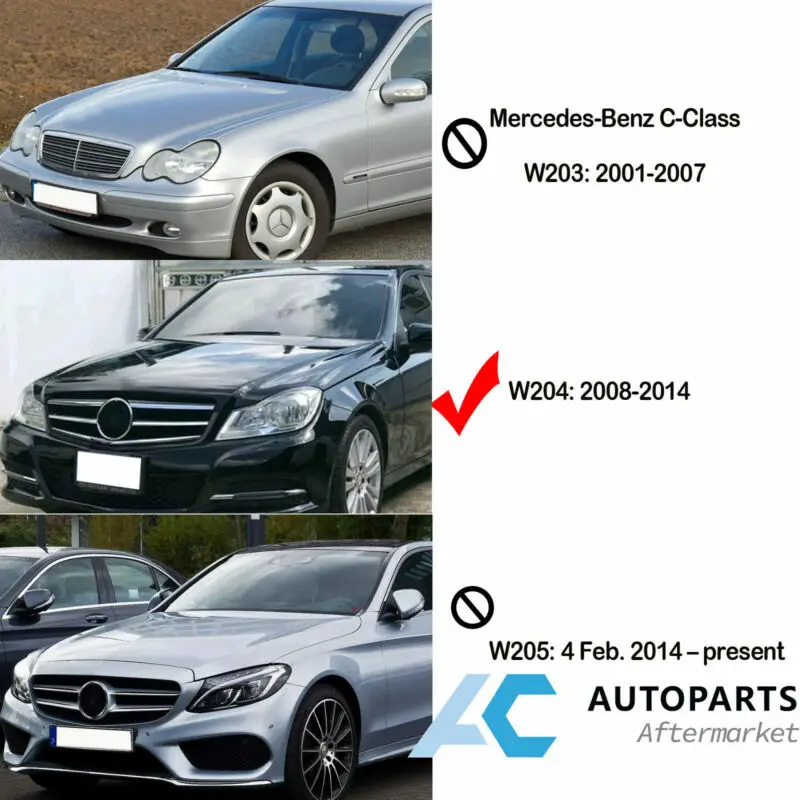 

Black Chrome Silver Car Front Bumper Grill Grille For Mercedes For Benz C-Class W204 C200 C300 GTR AMG 2008-2014 GT Style