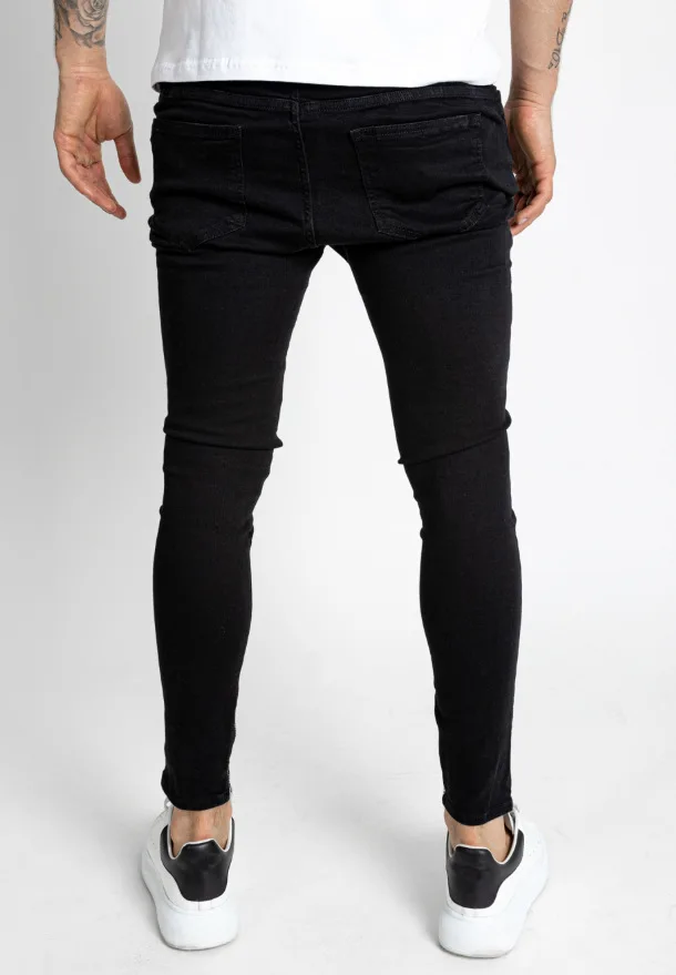 Black Ripped Jeans Mens Fashion Letter Embroidery Stretch Skinny Distressed Jeans Hombre Slim Ankle Zipper Denim Pencil Pants