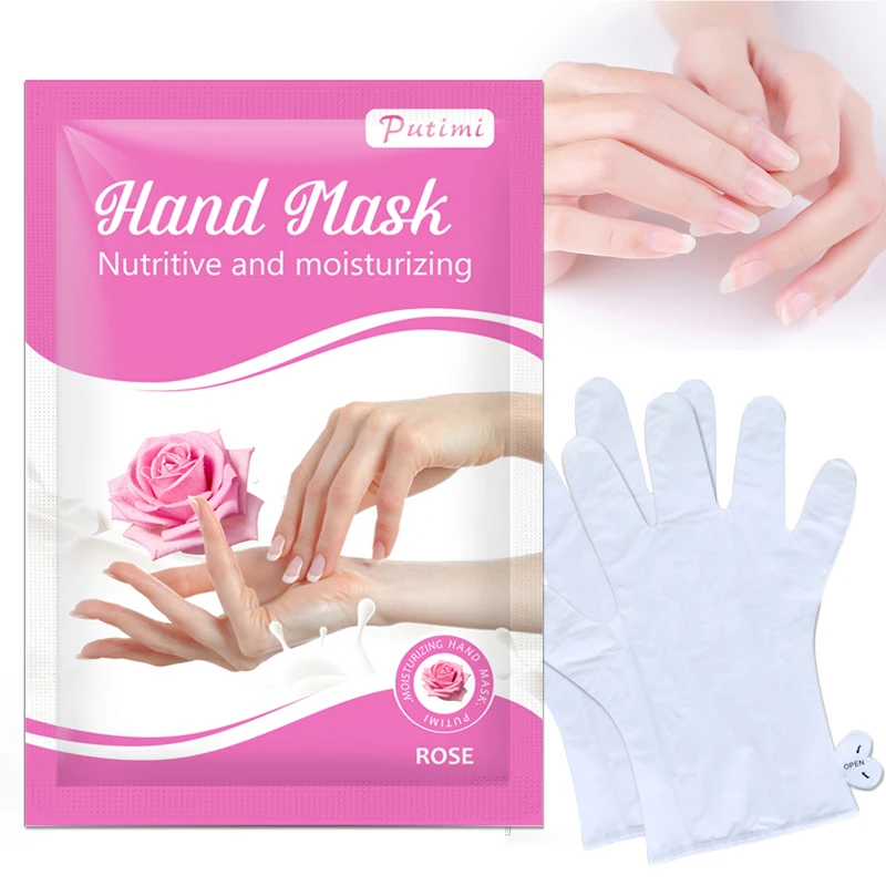 

PUTIMI 10packs Moisturizing Hand Mask Exfoliating Tender and Smooth Gentle Care Hand Mask Whitening Gloves Rose Hand Masks
