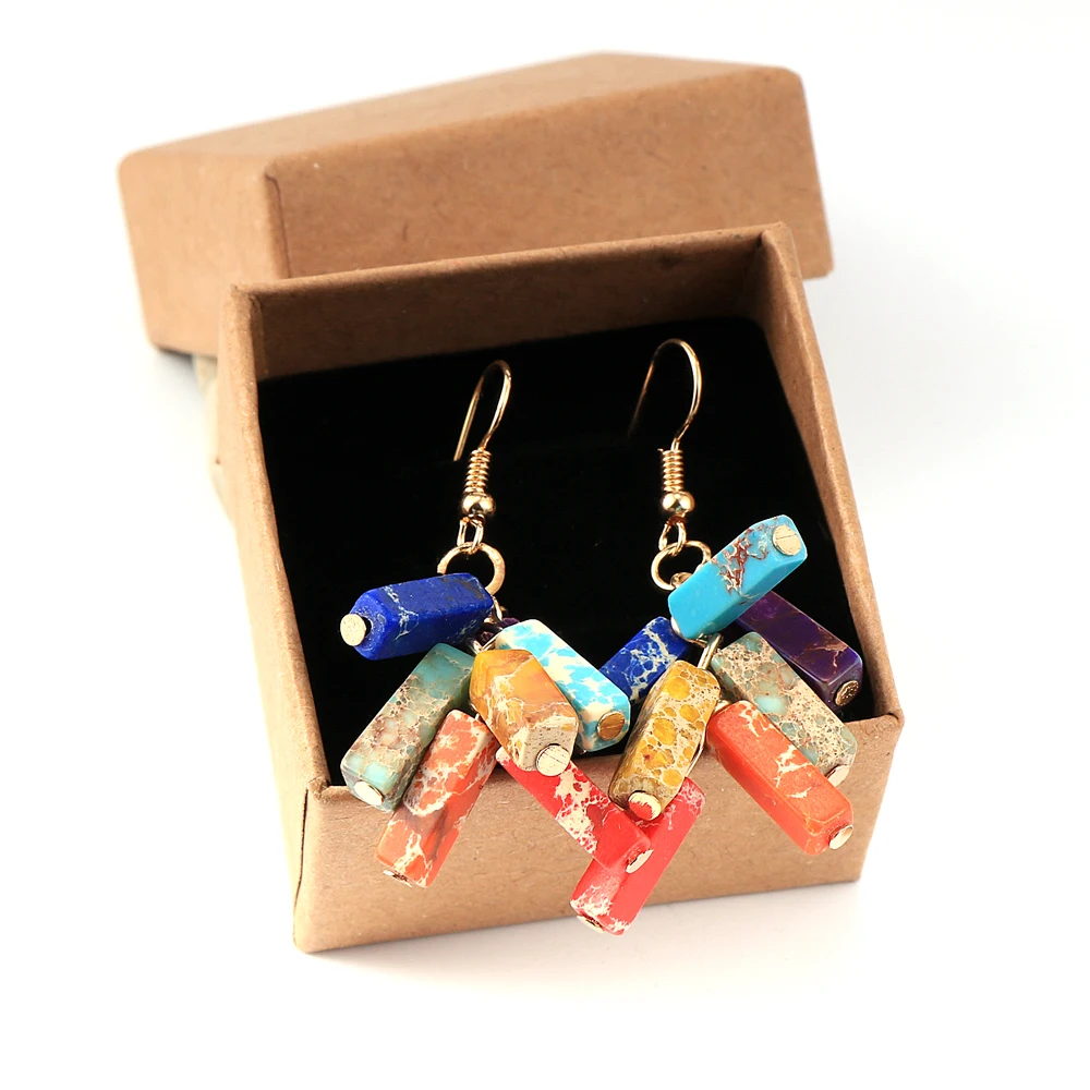 Женские серьги из натурального камня 7 чакр висячие 4x13 мм прямоугольные