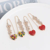wholesale jujia fashion korean gold small crystal earrings safety pin stud earring for women pearl wedding jewelry accessories