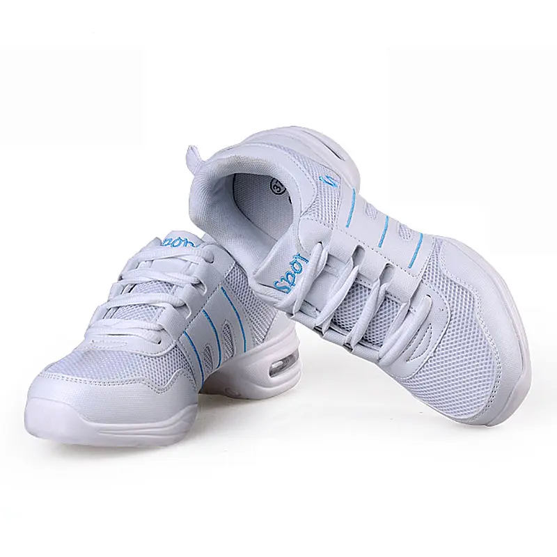 Women's Soft Bottom Jazz Hip Hop Dance Sneakers Lightweight Breathable Woman Dancing Shoes Ladies Modern Sports Dance Shoes - Цвет: White blue