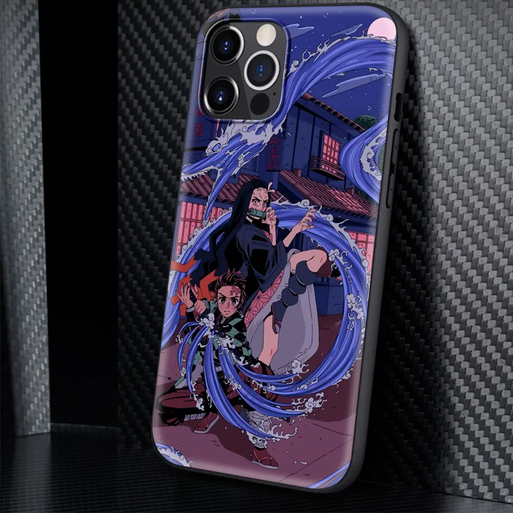 

Black Case For Apple iPhone 7 11 Pro 12 Mini XR X 6 6S XS Max 5 5S 8 Plus SE Matte Coque Phone Cover Anime Kimetsu No Yaiba