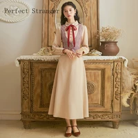 2021spring autumn new arrival two pieces plaid vest peter pan collar flower embroidery woman long dress