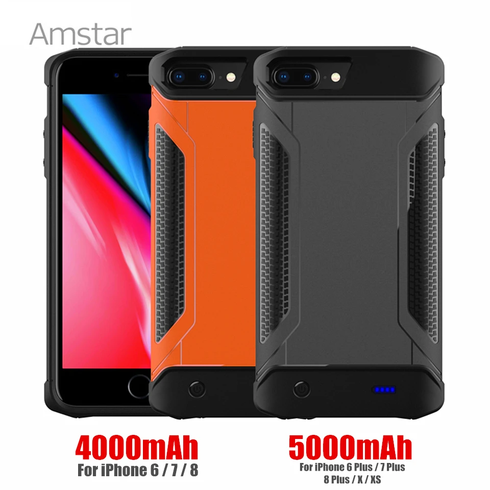 Amstar армированный чехол для резервного аккумулятора iPhone 6 6S 7 8 Plus X XS TPU