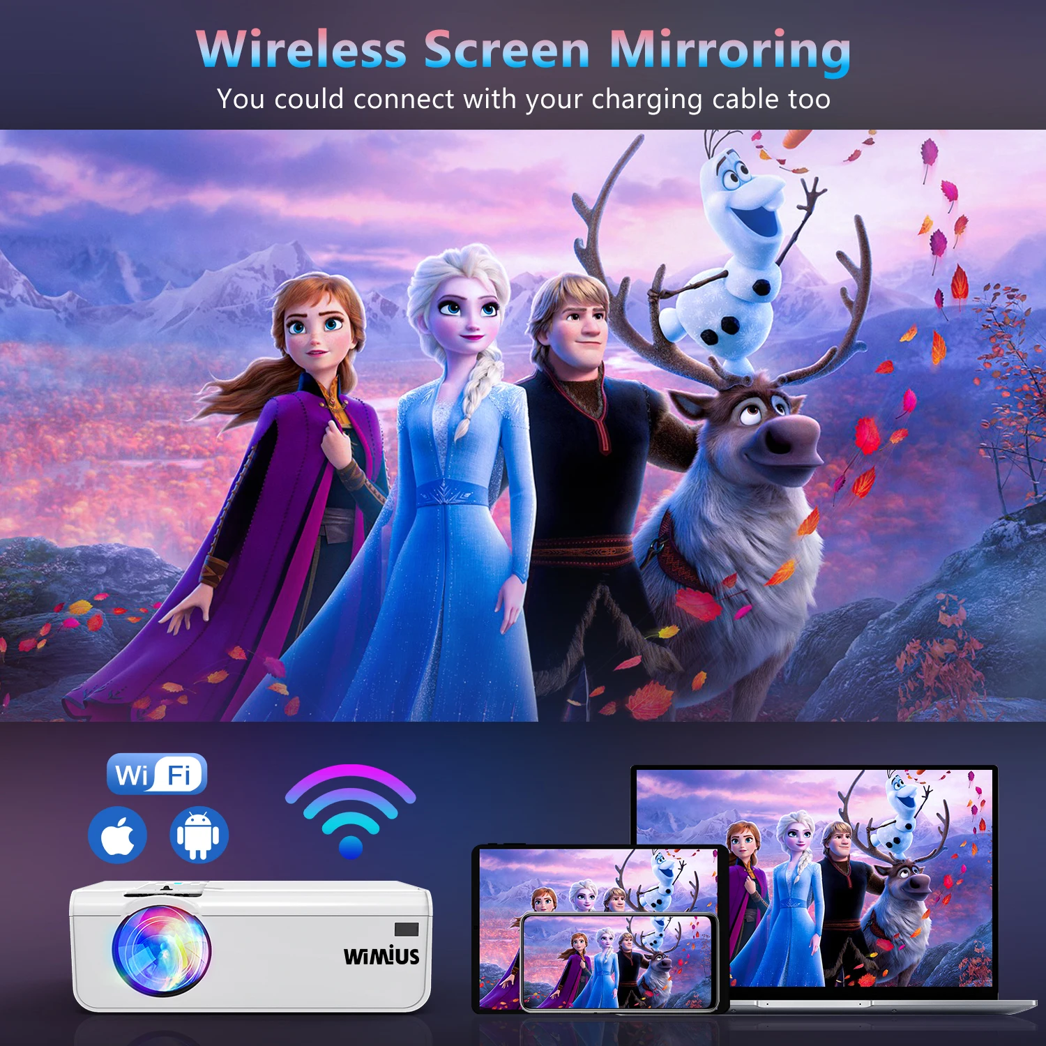 WIMIUS Mini Projector WiFi Projectors K2 Native 1080P/4K Support 300’’ Screen LUNENS 5500 projector for Home phone | Электроника