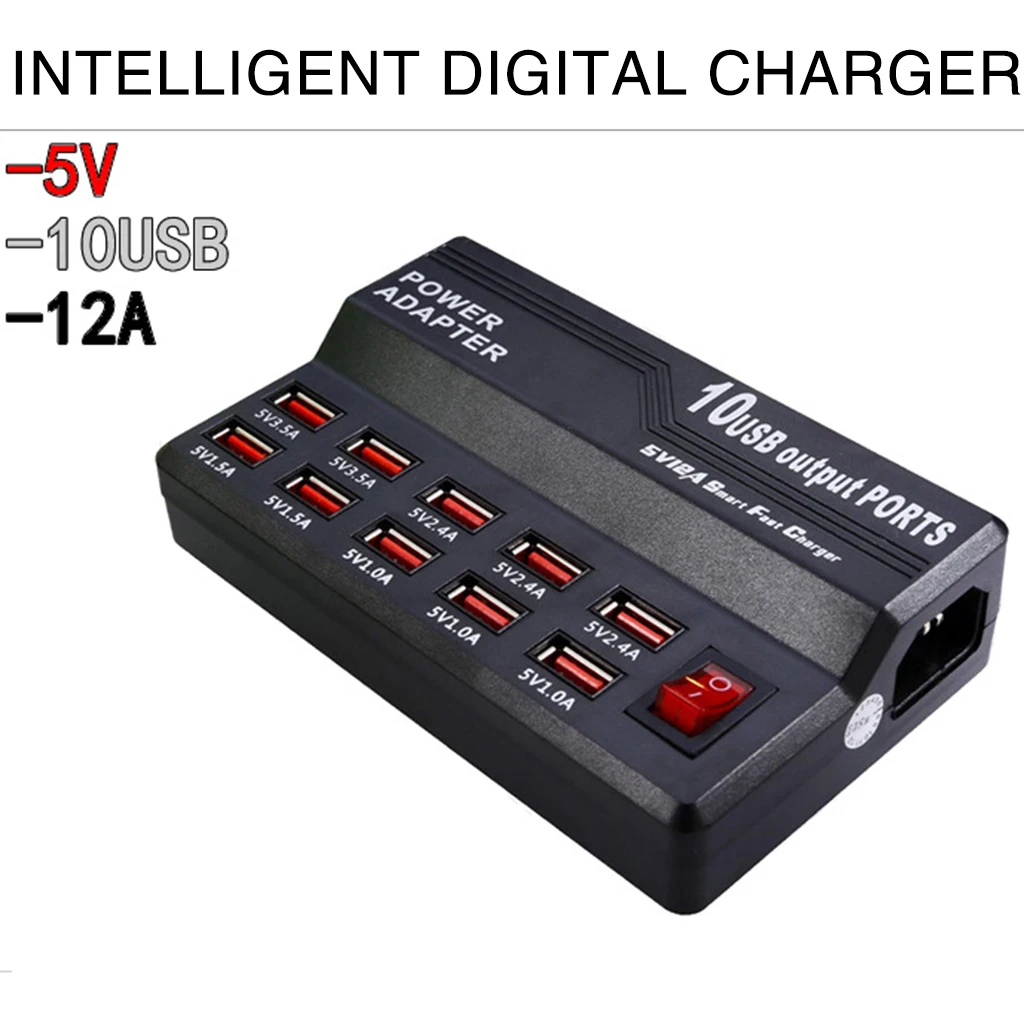 10 USB порт зарядная станция 12A 60 Вт быстрое зарядное устройство для iPhone 7 5 5S 6 6S Plus Ipad LG samsung huawei Nexus AC в DC адаптер