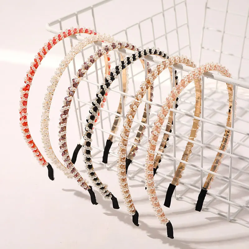 

Ободок для волос с жемчугом Женский, элегантный ободок с разноцветными бусинами и кристаллами, 2021