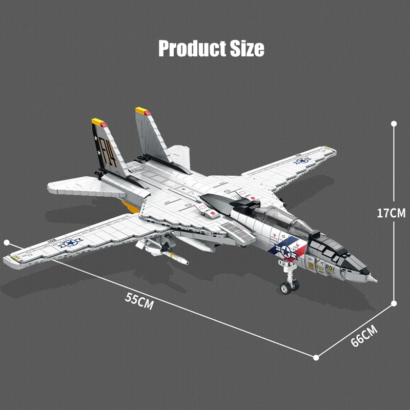 MOC Military Airplane F-14 Tomcat Fighter Model Building Blocks DIY Large Aircraft Bricks Educational Kids Toys Birthday Gifts | Игрушки и