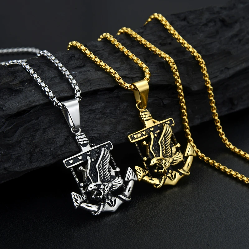 Valily Мужская подвеска золотой якорь ожерелье из нержавеющей стали Панк Орел