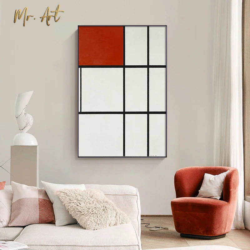 

Modern Retangle Pattern Poster Print Red Grey Blue Canvas Painting Abstract Wall Art Picture for Living Room Scandinavian Decor