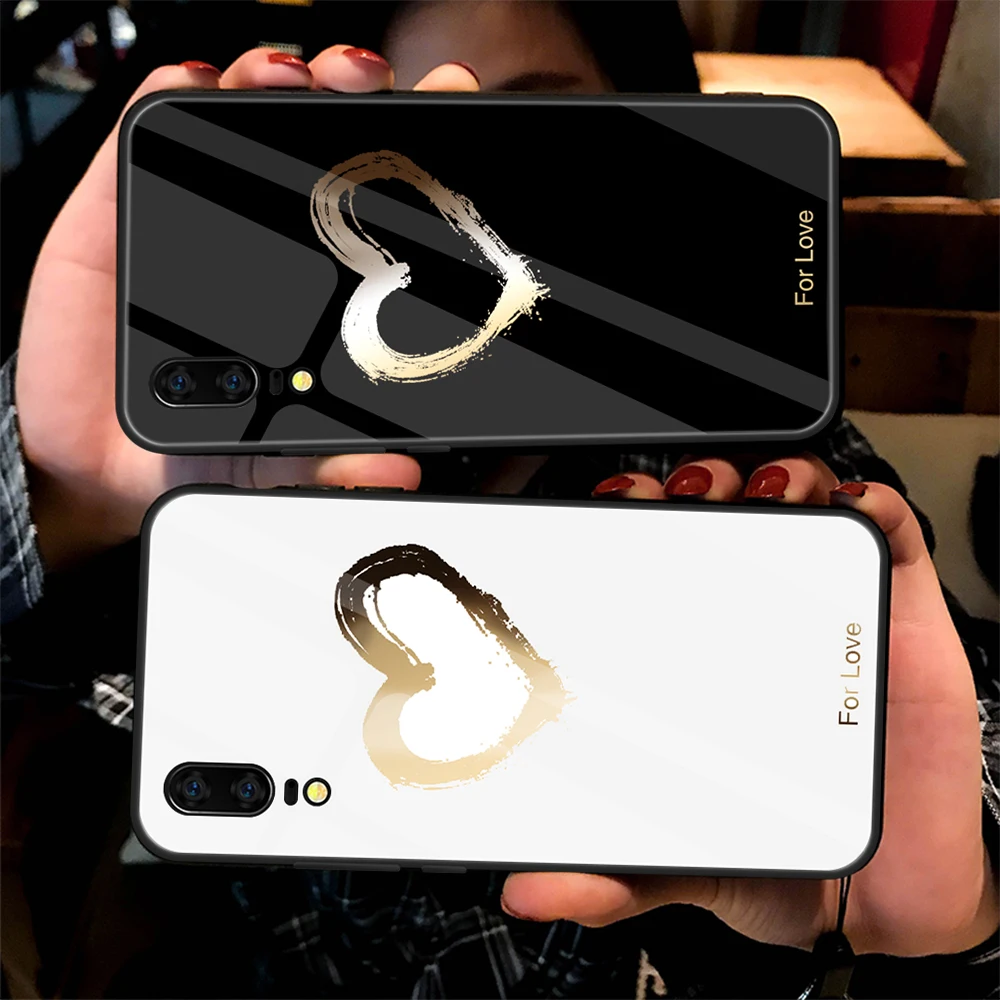 Чехол из закаленного стекла с узором для Huawei P20 P30 Lite Love Heart бампер ТПУ Mate 20 Pro Nova 3 3i |